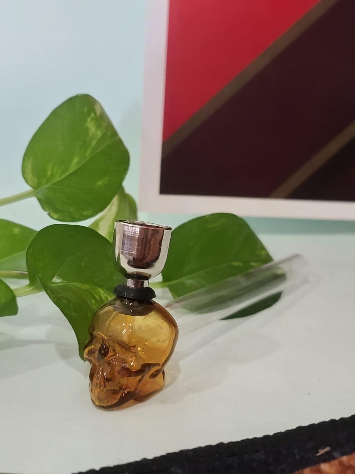 Pipa de vidrio ámbar estilo calavera